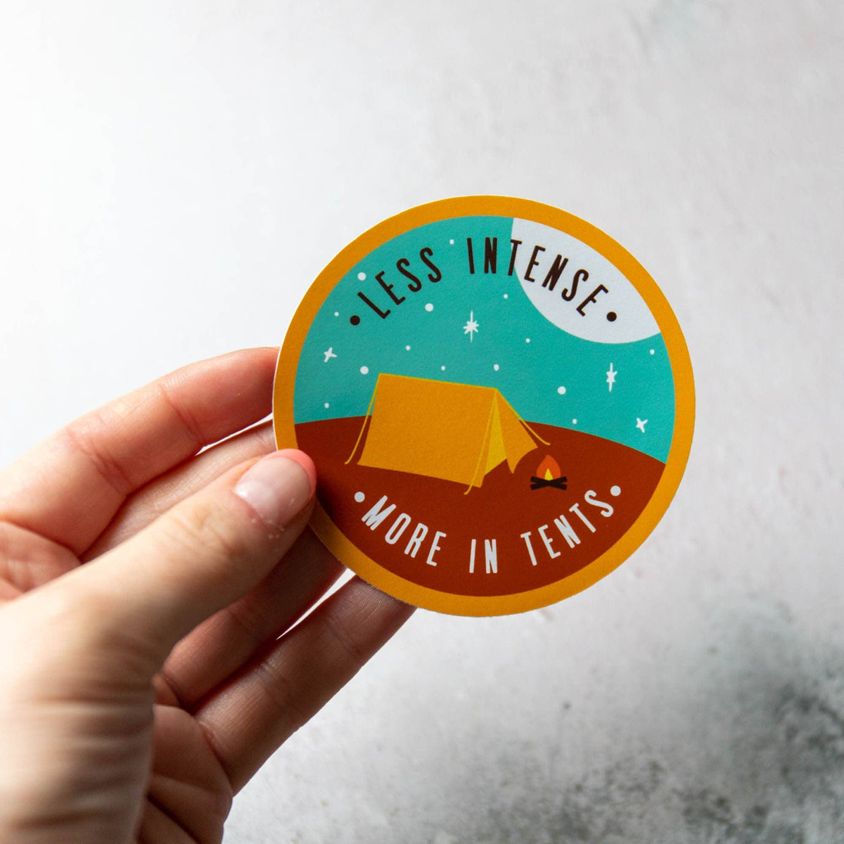 Less Intense, More In Tents Large Vinyl Sticker