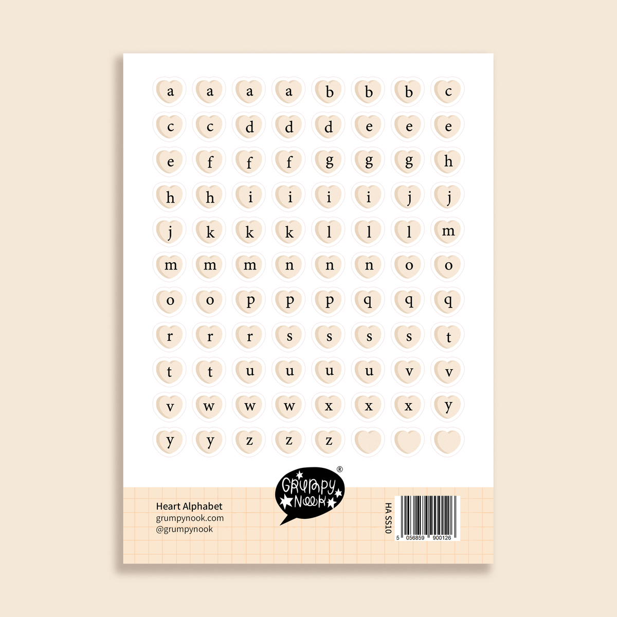 White Heart Alphabet Sticker Sheet