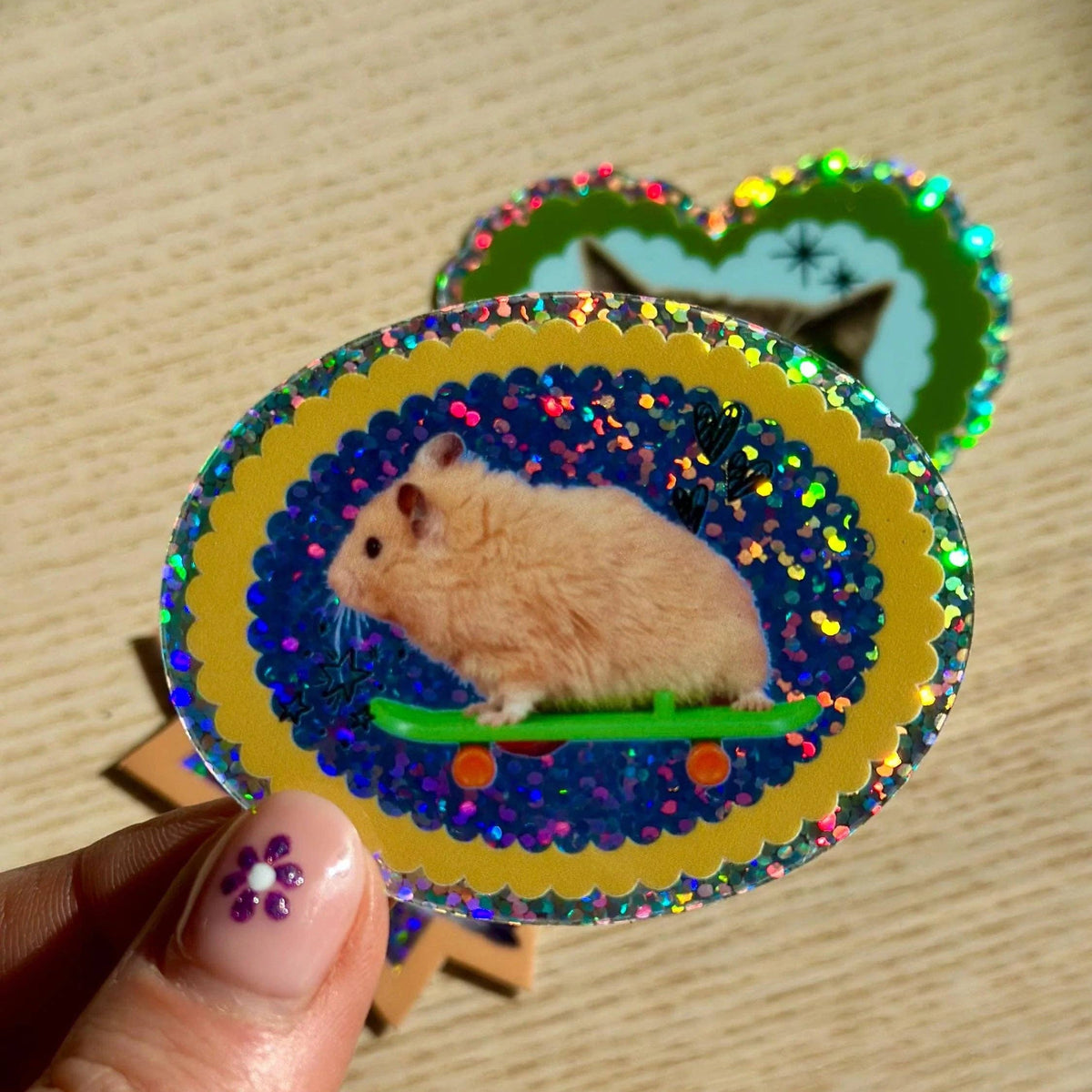 Skateboard Hamster Glitter Sticker