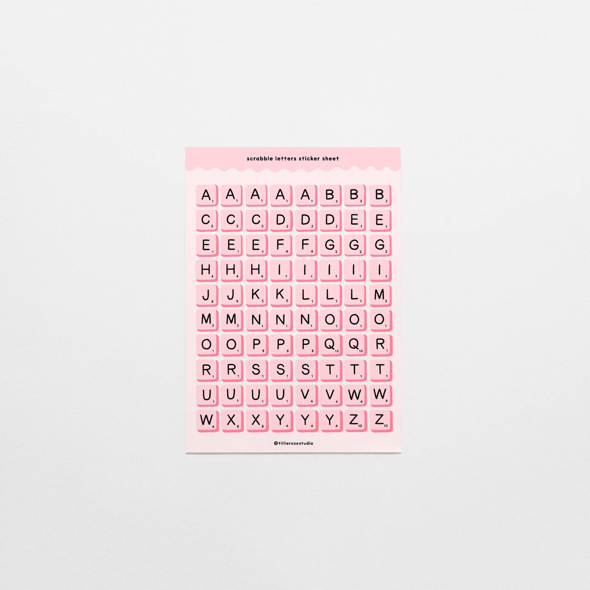 Pink Scrabble Letters Sticker Sheet