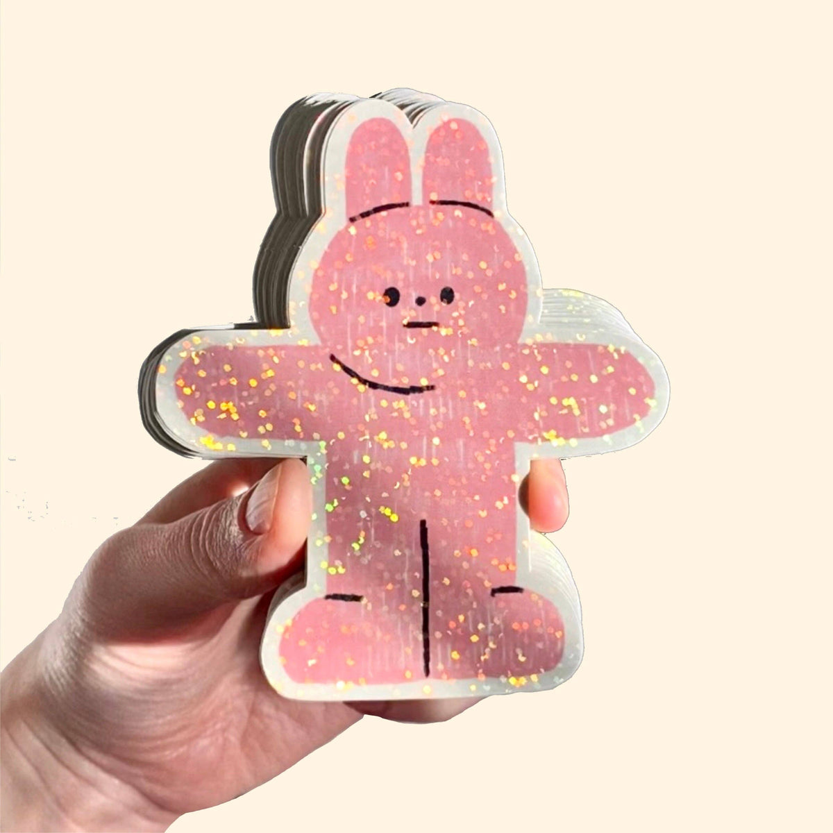 Pink Rabbit Glitter Die Cut Sticker
