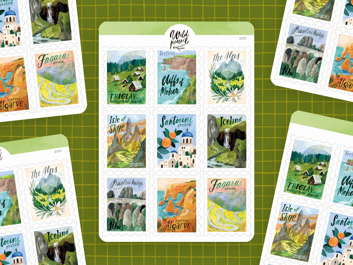Sticker Sheet - Travel Stamps