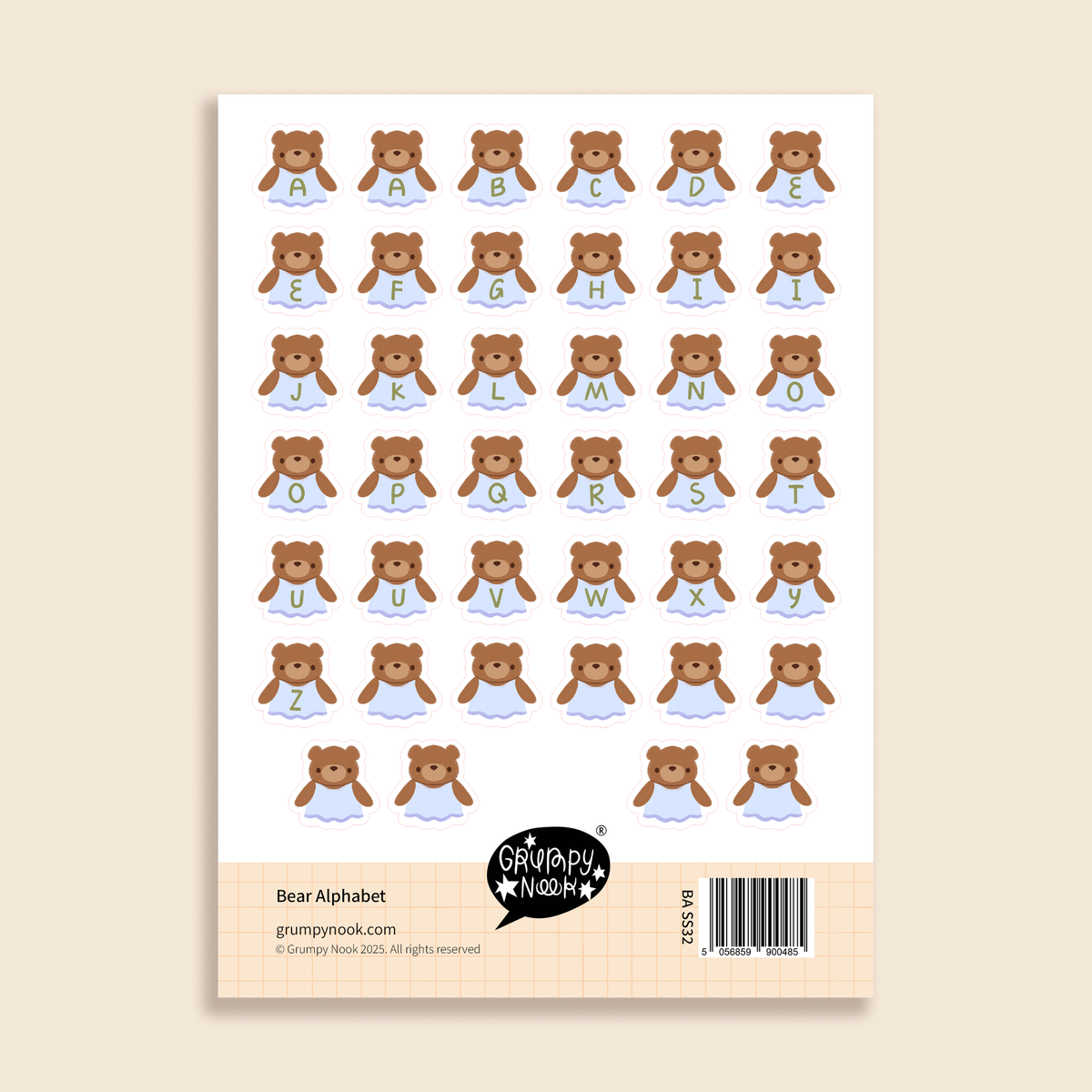 Bear Alphabet Sticker Sheet