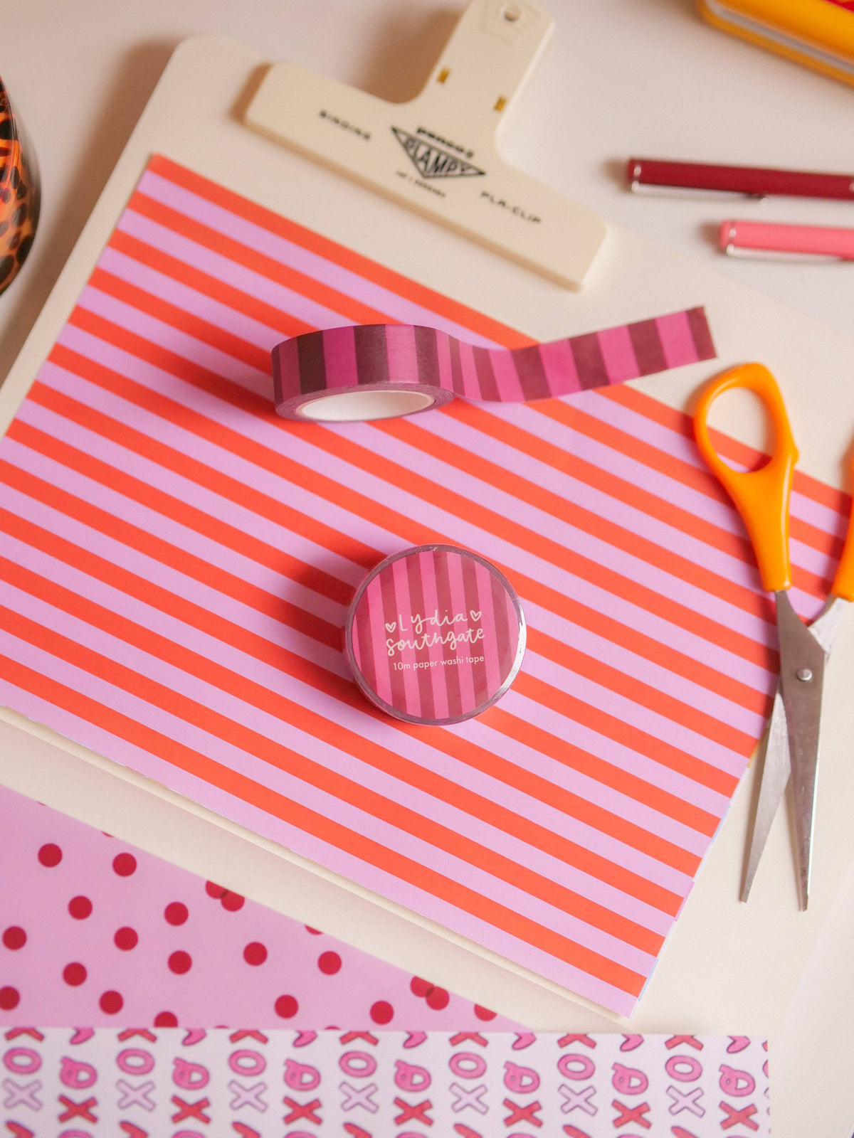 Pink and Burgundy Striped Washi Tape