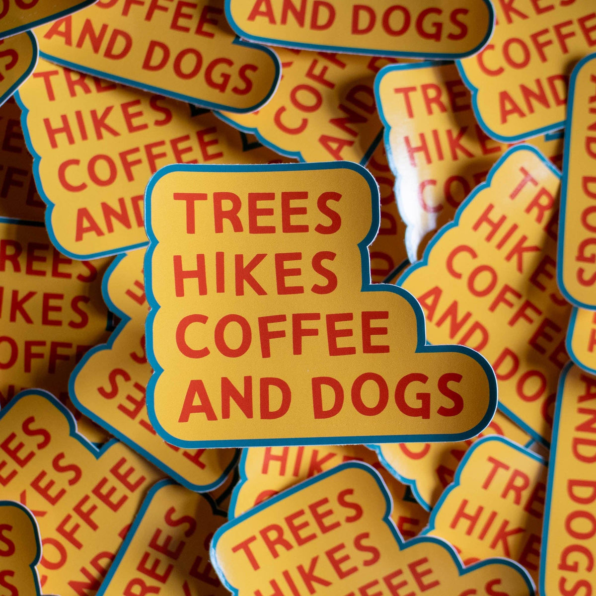 Trees Hikes Coffee and Dogs Vinyl Sticker