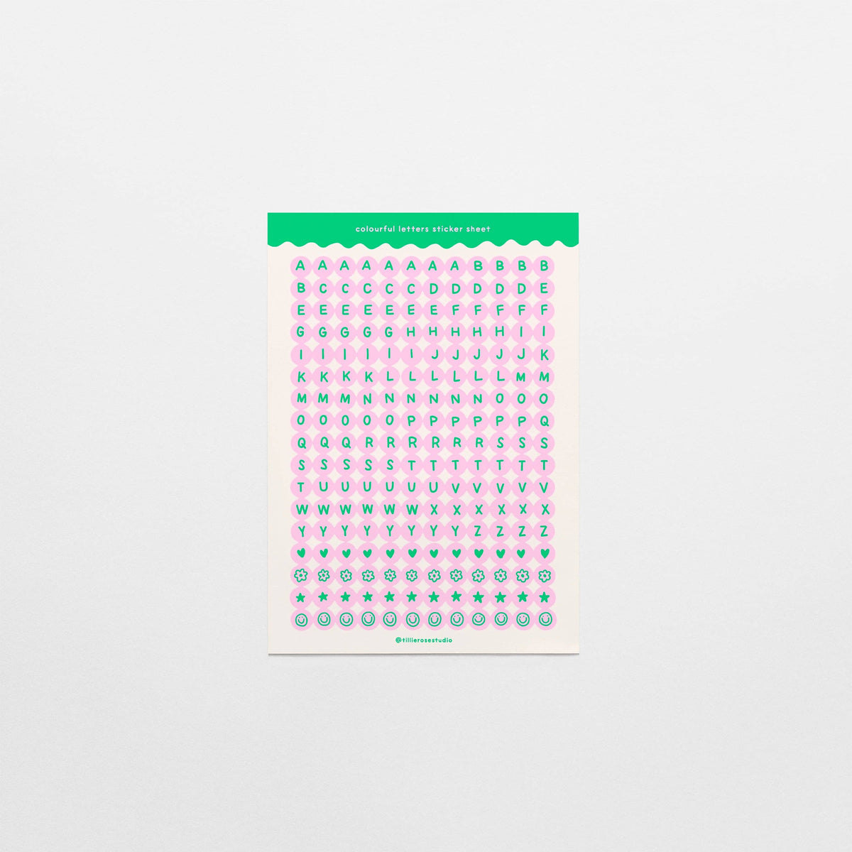 Green and Pink Letter Bead Sticker Sheet
