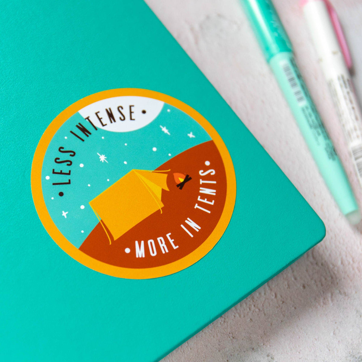 Less Intense, More In Tents Large Vinyl Sticker
