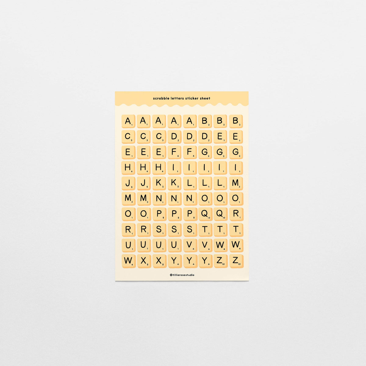 Yellow Scrabble Letters Sticker Sheet